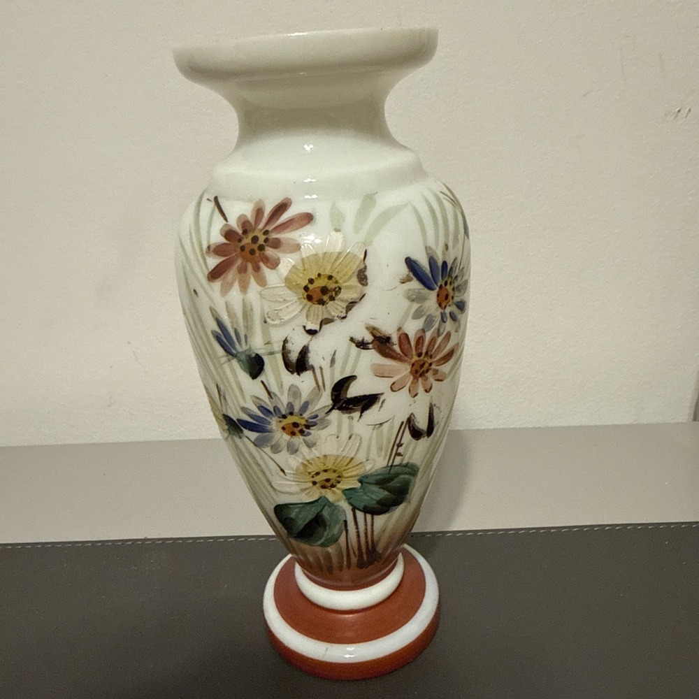 Vintage Hand Painted Porcelain Vase Birds Floral Motif Asian Style 8.5"